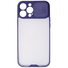 Чехол накладка LIFE TIME для APPLE iPhone 13 Pro Max (6.7), силикон, пластик, матовый, со шторкой для защиты задней камеры, цвет окантовки темно синий