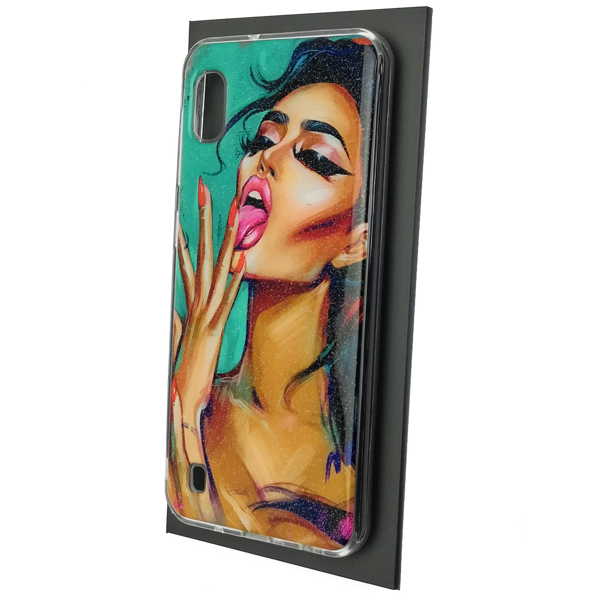 Чехол накладка для SAMSUNG Galaxy A10 (SM-A105), M10 (SM-M105), силикон, глянцевый, блестки, рисунок Девушка с красным маникюром Чехол накладка для SAMSUNG Galaxy A10 (SM-A105), M10 (SM-M105), силикон, глянцевый, блестки, рисунок Девушка с красным маникюром