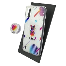 Чехол накладка для SAMSUNG Galaxy A01 (SM-A015F), силикон, фактурный глянец, с поп сокетом, рисунок Likee