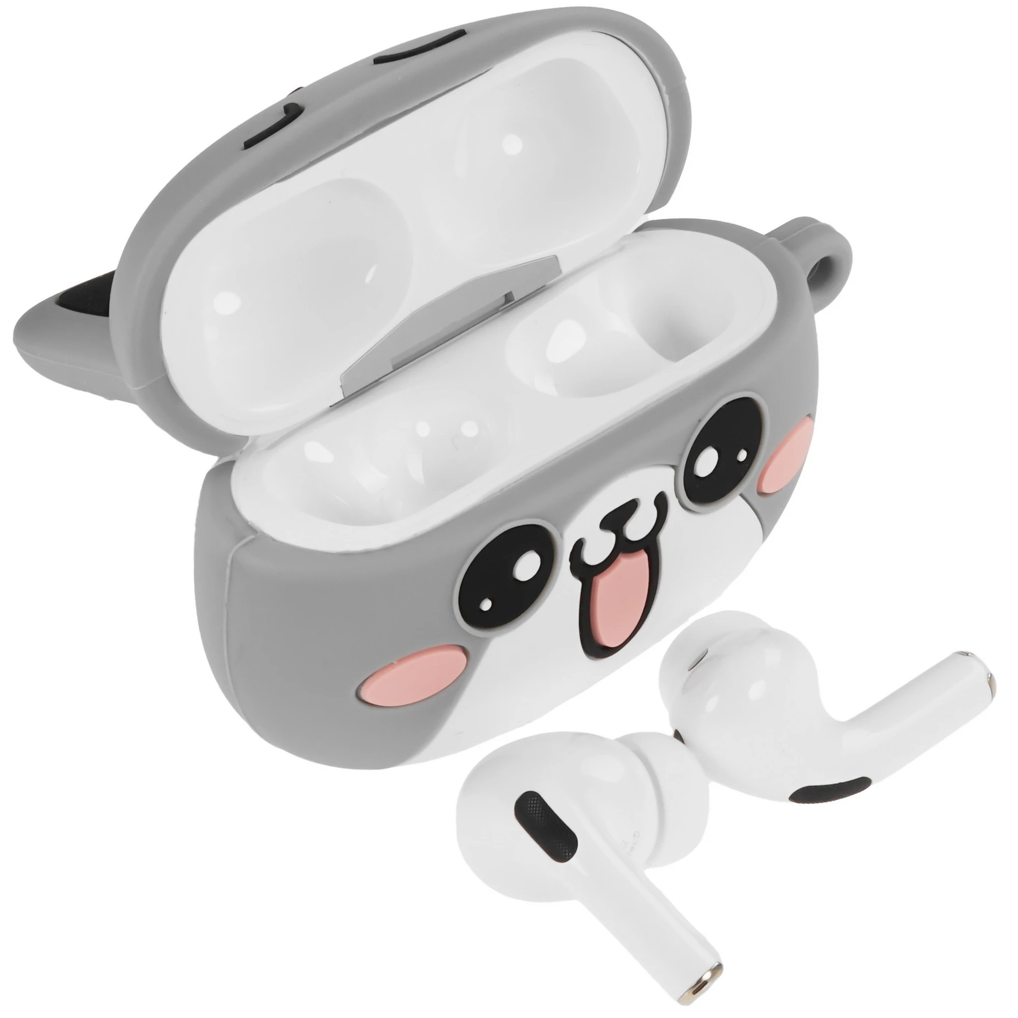 Гарнитура (наушники с микрофоном) беспроводная TWS HEADSET, HOCO EW48 Misty Cat, с силиконовым футляром серый кот