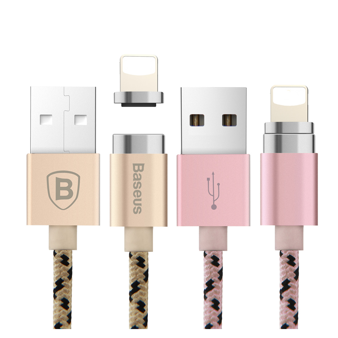 Кабель "Baseus" New insnap series магнитный кабель для Lightning/Micro USB 1.2M/2.4A цвет розовое зо.