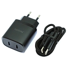 СЗУ (Сетевое зарядное устройство) YESIDO YC56 с кабелем USB Type C на USB Type C, 20W, 2 USB Type C, длина 1 метр, цвет черный