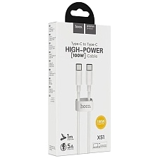 Кабель HOCO X51 USB Type C на USB Type C, 5A, 100W, длина 1 метр, цвет белый