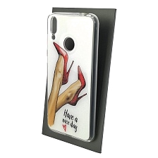 Чехол накладка для HUAWEI Honor 8C, силикон, блестки, рисунок Have a nice day