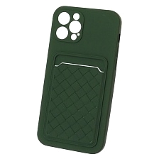 Чехол накладка CARD CASE для APPLE iPhone 12 Pro (6.1"), силикон, отдел для карт, цвет темно зеленый Чехол накладка CARD CASE для APPLE iPhone 12 Pro (6.1"), силикон, отдел для карт, цвет темно зеленый