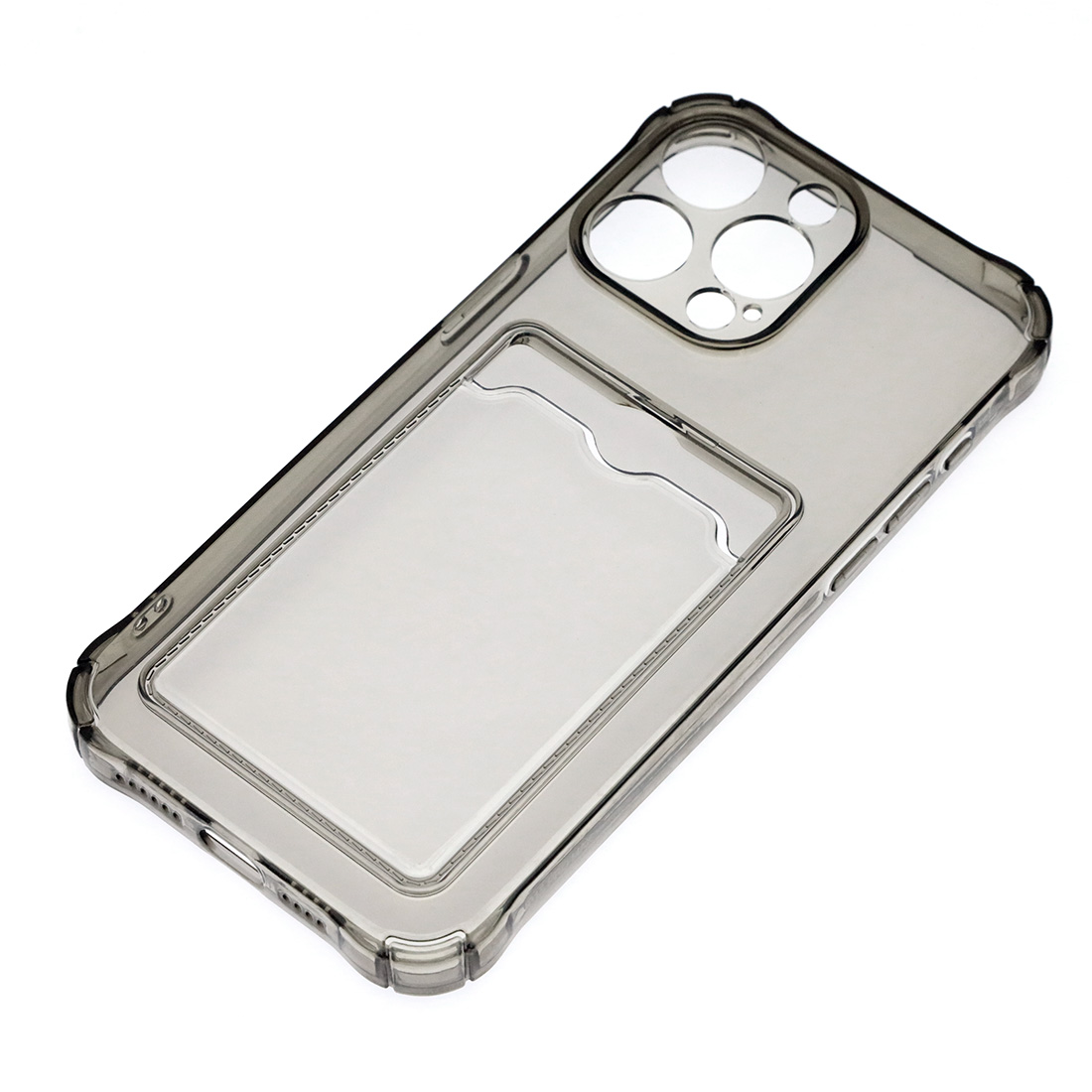 Чехол накладка CARD CASE для APPLE iPhone 15 Pro Max, защита камеры, силикон, отдел для карт, цвет прозрачно черный