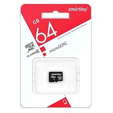 Карта памяти MicroSDXC 64GB SMARTBUY Сlass 10, без адаптера, цвет черный