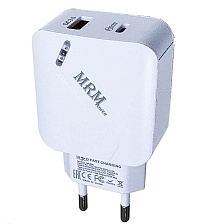 СЗУ (Сетевое зарядное устройство) MR-822C, 20W, 1 USB Type C, 1 USB, цвет белый
