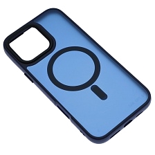 Чехол накладка FASHION CASE для APPLE iPhone 16 Pro Max, с поддержкой MagSafe, пластик матовый прозрачный, защита камеры, цвет окантовки синий