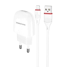 СЗУ (Сетевое зарядное устройство) BOROFONE BA49A Vast Power с кабелем Lightning 8 pin, 2.1A, 1 USB, длина 1 метр, цвет белый