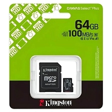 Карта памяти MicroSDXC 64GB KINGSTON CANVAS Select Plus Class 10, 100MB/s, с адаптером