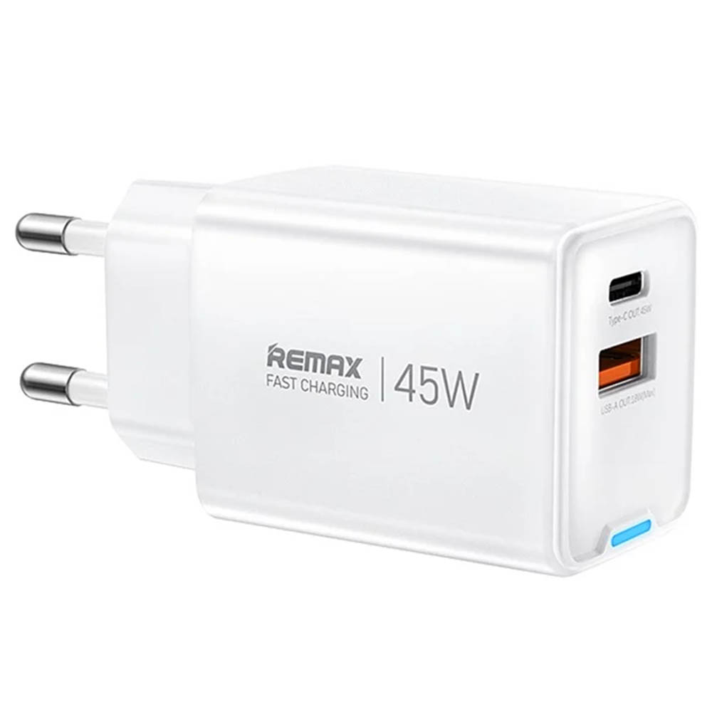 СЗУ (Сетевое зарядное устройство) REMAX GaN CA05 AC45W, 45W, 1 USB Type C, 1 USB, цвет белый СЗУ (Сетевое зарядное устройство) REMAX GaN CA05 AC45W, 45W, 1 USB Type C, 1 USB, цвет белый