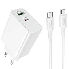 СЗУ (Сетевое зарядное устройство) BOROFONE BA108A Stellar с кабелем Type C на Type C, 30W, 1 USB A, 1 USB Type C, PD30W, QC3.0, длина 1 метр, цвет белый