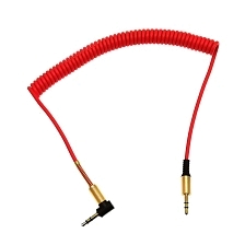 AUX "JianDa JD-238" кабель витой (пружина) с прямым и угловым штекером Jack 3.5" - 3.5", длиной 1.8 метра, цвет красный