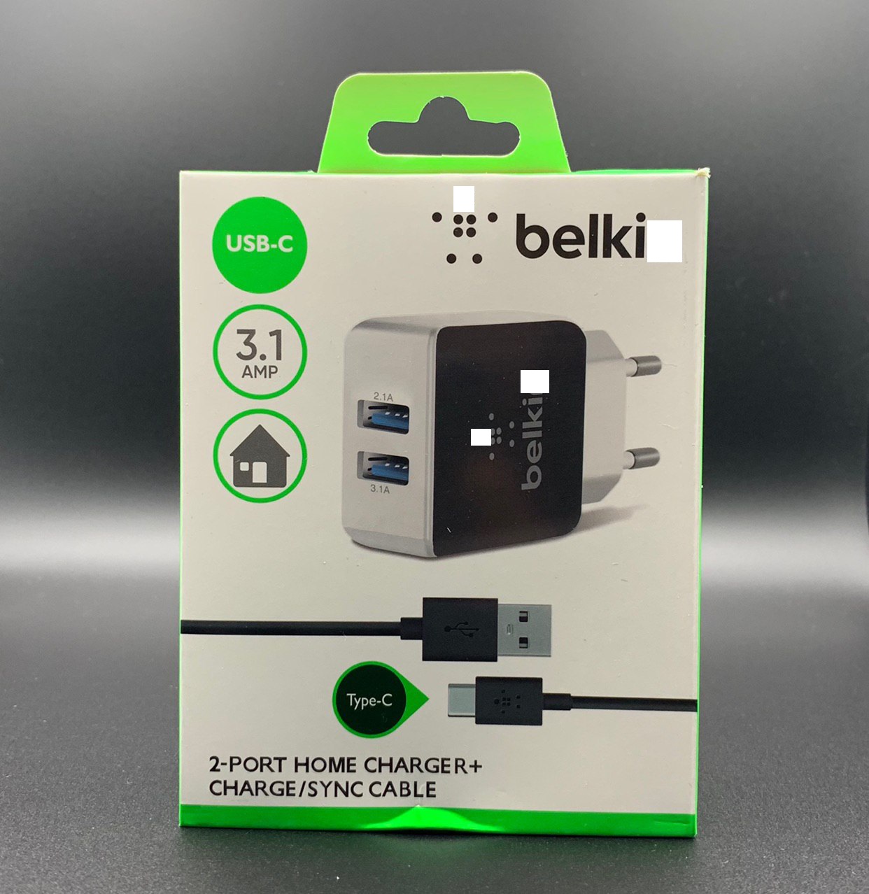СЗУ (Сетевое зарядное устройство) 2 в 1 BELKIN блок питания + кабель Type-C (2USB/2.1A/3.1A), цвет чёрный.