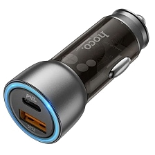 АЗУ (Автомобильное зарядное устройство) HOCO NZ8 Sprinter, 43W, 1 USB, 1 USB Type C, PD25W, QC3.0, цвет серебристо черный