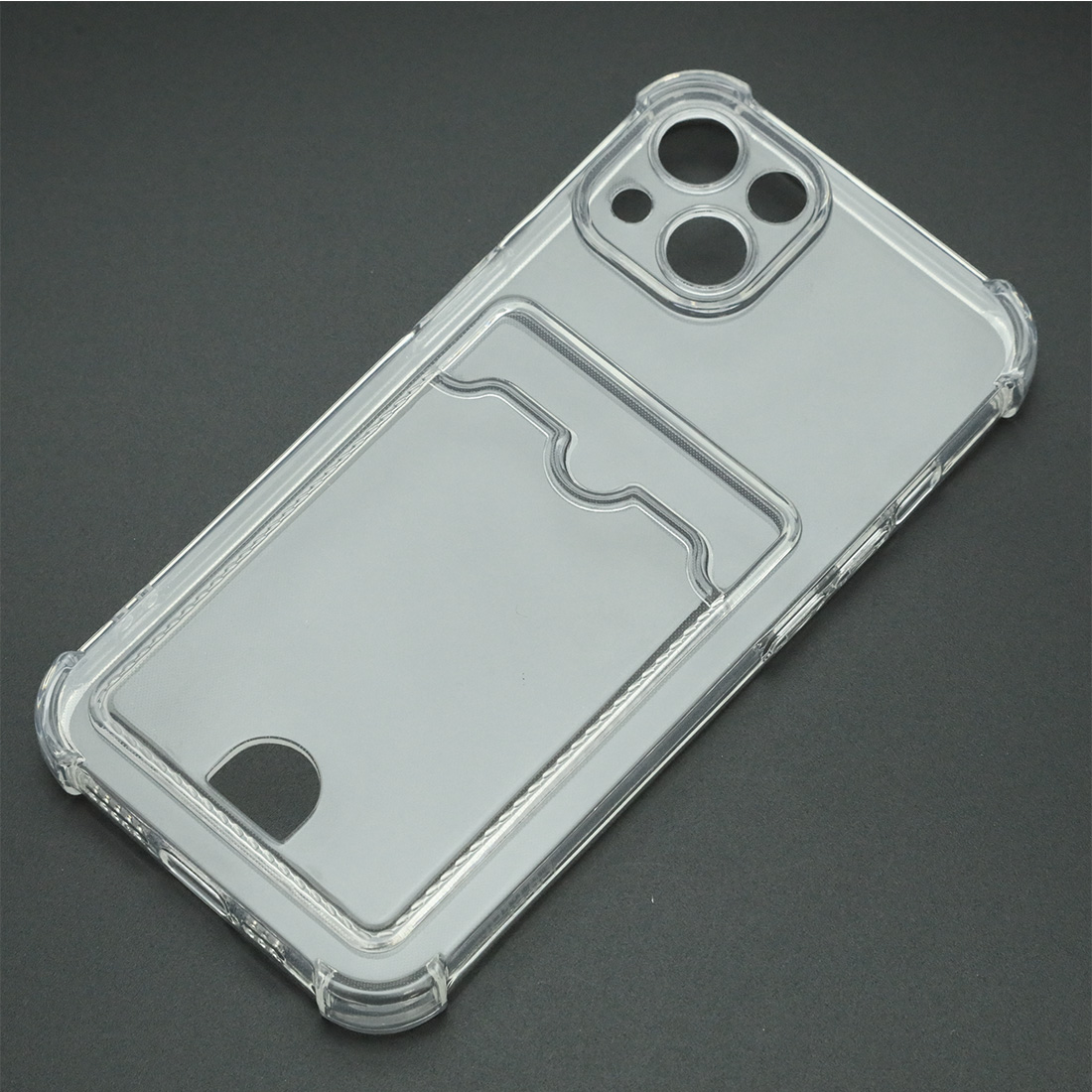 Чехол накладка CARD CASE для APPLE iPhone 13, силикон, отдел для карт, защита камеры, цвет прозрачный
