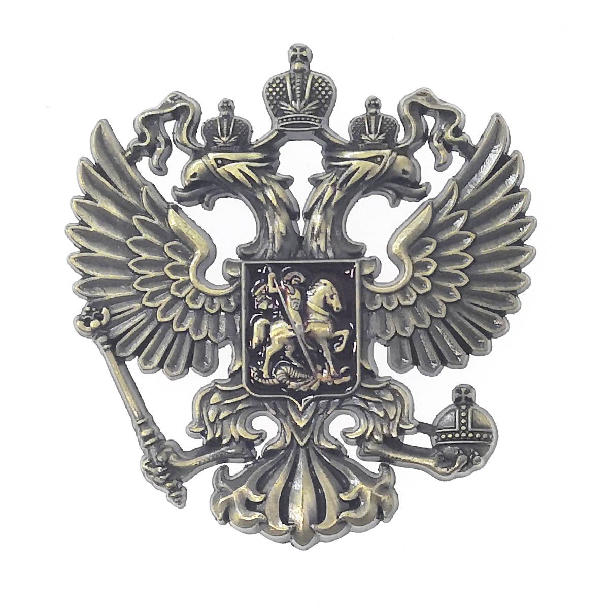 Наклейка ГЕРБ РОССИИ металлическая, цвет бронзовый