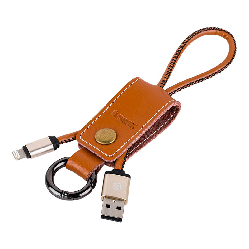 USB Дата-кабель Apple Lightning 8 pin брелок коричневый под кожу.