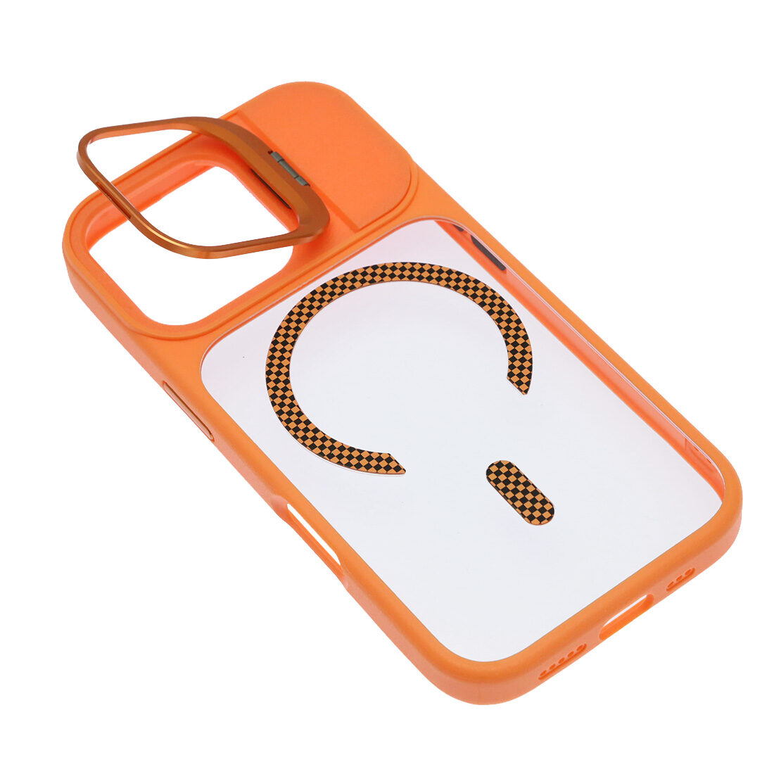 Чехол накладка Cabbeen с поддержкой MagSafe для APPLE iPhone 17, подставка, цвет прозрачно оранжевый