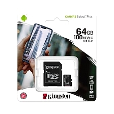 Карта памяти MicroSDXC 64GB KINGSTON CANVAS Select Plus Class 10, 100MB/s, с адаптером Карта памяти MicroSDXC 64GB KINGSTON CANVAS Select Plus Class 10, 100MB/s, с адаптером