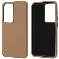 Чехол накладка для SAMSUNG Galaxy S25, силикон, пластик, текстура кожи, цвет коричневый