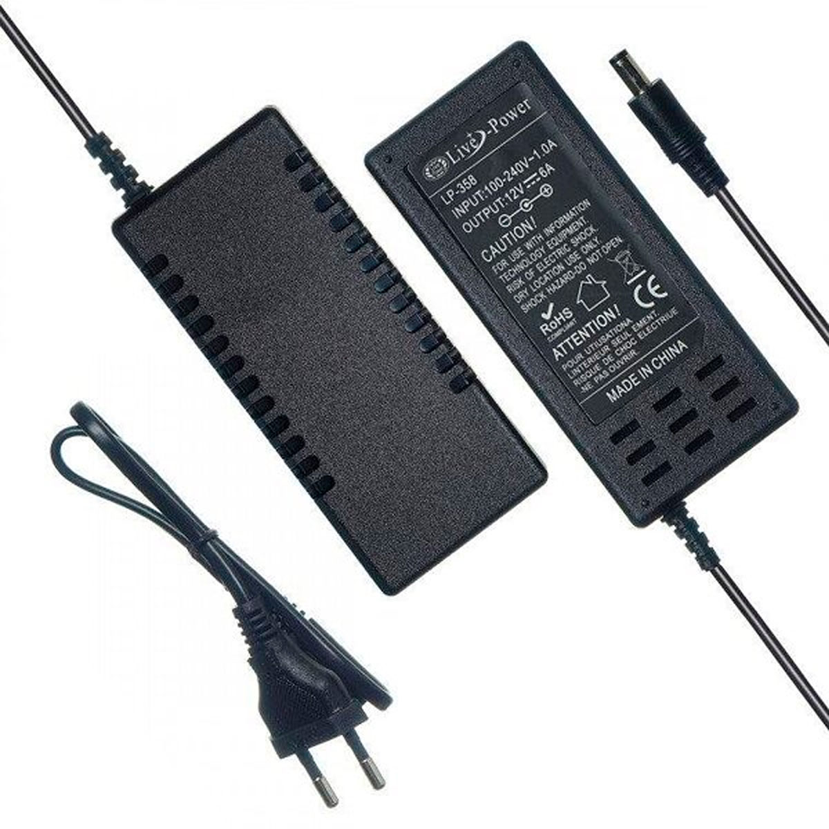 Блок питания универсальный Live Power LP358, 12V-6A, штекер 5.5 на 2.5 мм, цвет черный Блок питания универсальный Live Power LP358, 12V-6A, штекер 5.5 на 2.5 мм, цвет черный