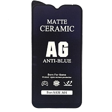Защитное стекло Ceramic, ANTI-BLUE для SAMSUNG Galaxy A01, A40, M01, матовое, цвет окантовки черный
