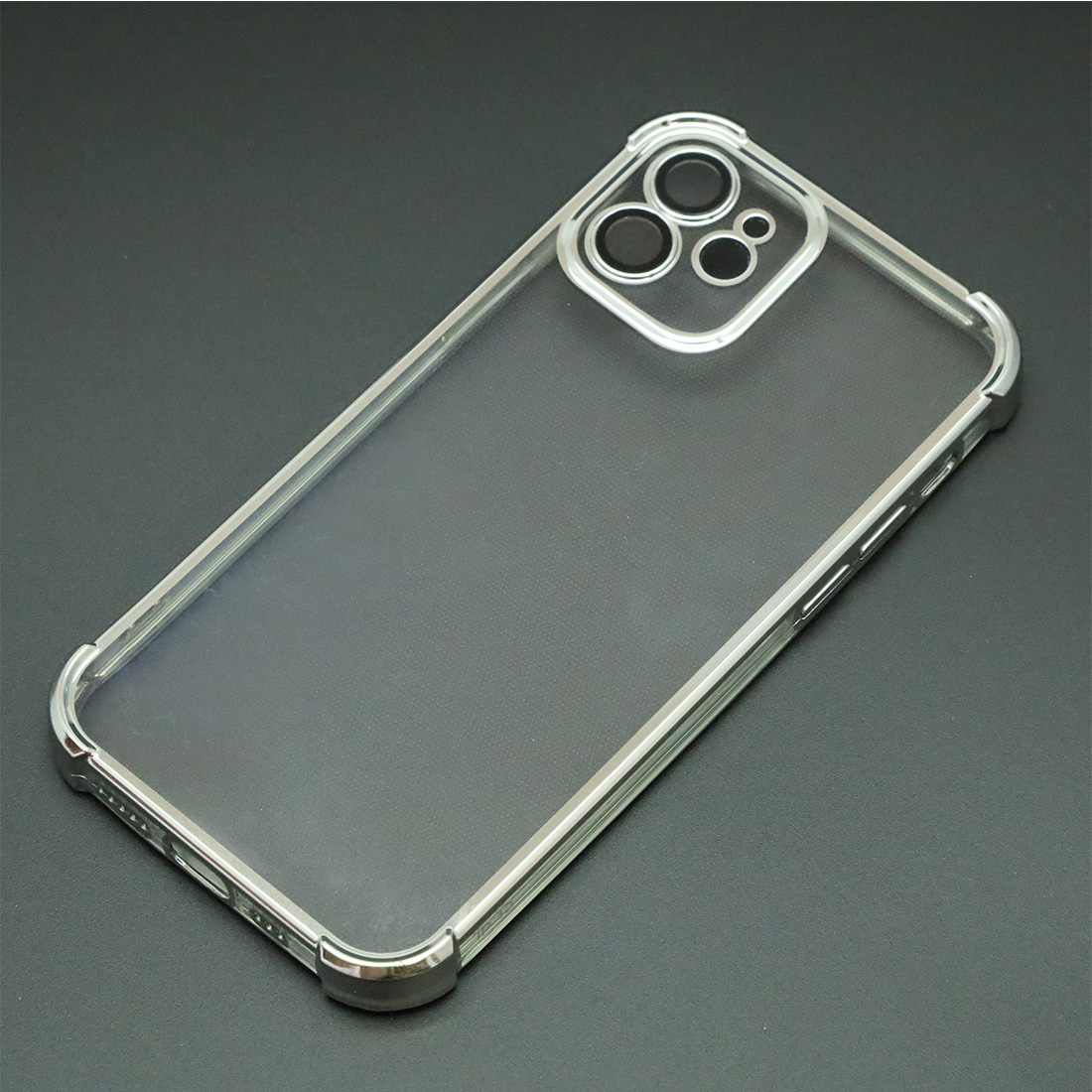 Чехол накладка для APPLE iPhone 12, силикон, защита камеры, цвет окантовки серебристый