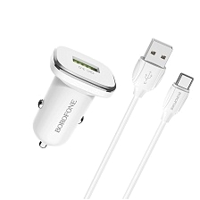 АЗУ (Автомобильное зарядное устройство) BOROFONE BZ12A Lasting power с кабелем USB Type C, длина 1 метр, цвет белый