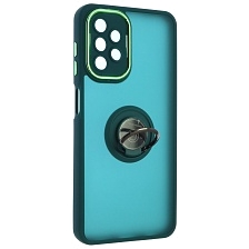 Чехол накладка KING для SAMSUNG Galaxy A13, силикон, пластик, кольцо держатель, защита камеры, цвет окантовки темно зеленый