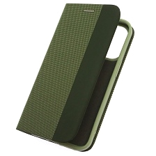 Чехол книжка MESH для APPLE iPhone 13 Pro (6.1), текстиль, силикон, бархат, визитница, цвет зеленый