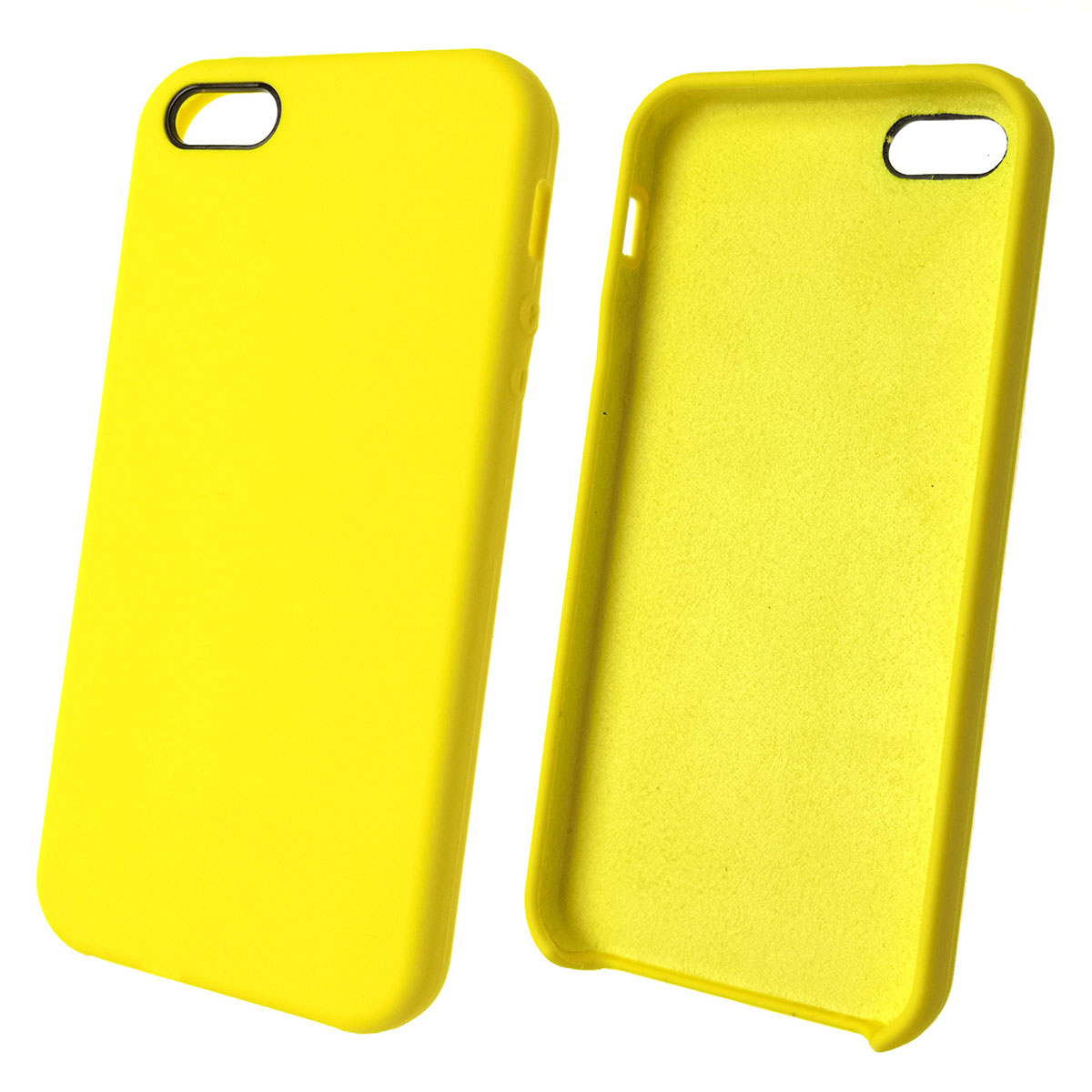 Чехол накладка Silicon Case для APPLE iPhone 5, 5S, SE, силикон, бархат, цвет желтый