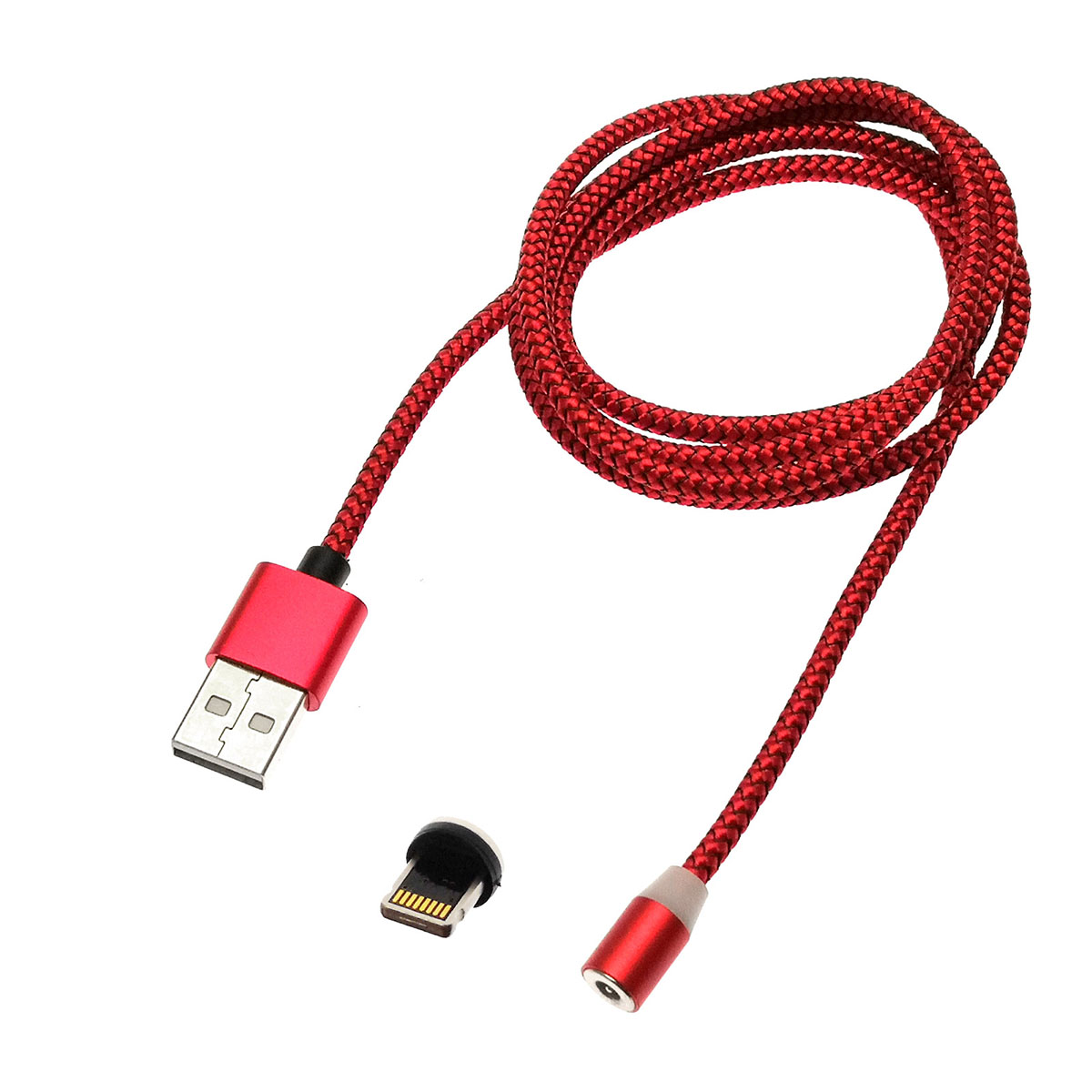 USB кабель магнитный 360 "Magnetic Cable" APPLE Lightning USB, длина 1 метр, тканевая оплетка, цвет красный.