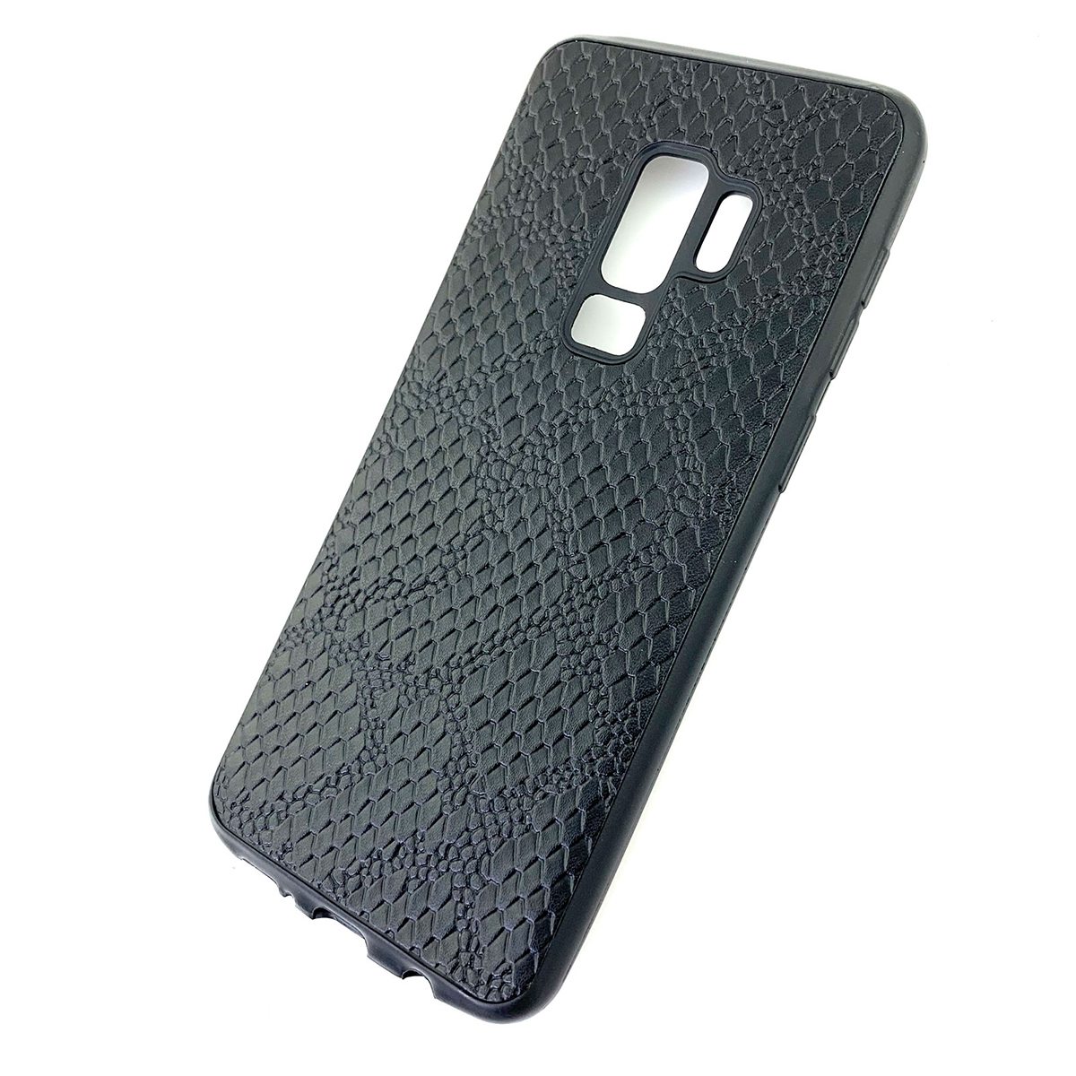 Чехол накладка для SAMSUNG Galaxy S9 Plus (SM-G965), силикон, под кожу питона, цвет черный. Чехол накладка для SAMSUNG Galaxy S9 Plus (SM-G965), силикон, под кожу питона, цвет черный.