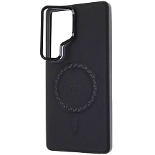 Чехол накладка Modern Stylish с поддержкой MagSafe для SAMSUNG GALAXY S25 ULTRA, защита камеры, подставка, экокожа, бархат, цвет черный