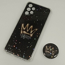 Чехол накладка для SAMSUNG Galaxy A32, силикон, фактурный глянец, с поп сокетом, рисунок Queen