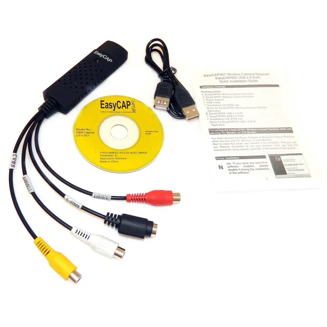 Карта видеозахвата Easy Cap USB на 3 RCA, S-Video, видео-захват, оцифровка видео кассет, цвет черный