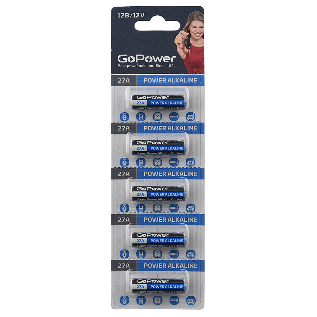 Батарейка GOPOWER LR27 / A27 / MN27 BL5 Alkaline 12V