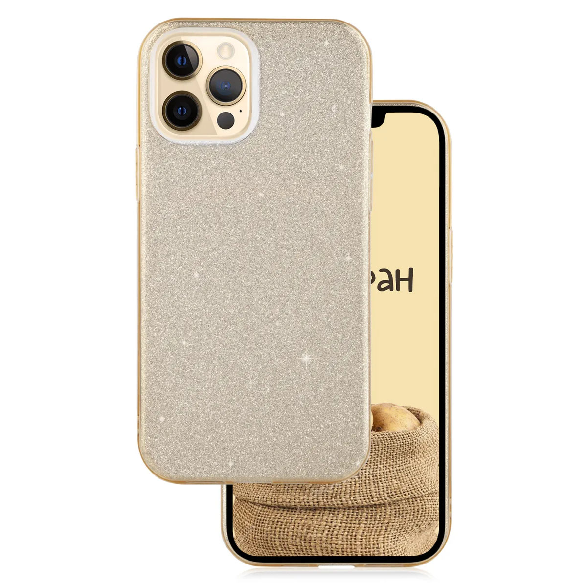 Чехол накладка Shine для APPLE iPhone 12 Pro MAX (6.7"), силикон, блестки, цвет золотистый