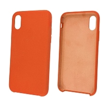 Чехол накладка Silicon Case для APPLE iPhone X, XS, силикон, бархат, цвет оранжевый.