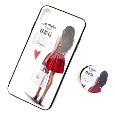 Чехол накладка для APPLE iPhone XS MAX, силикон, с поп сокетом, рисунок Девушка в красном платье.