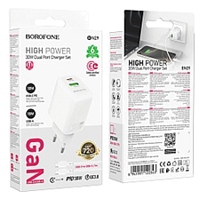 СЗУ (Сетевое зарядное устройство) BOROFONE BN29, GaN, PD30W, 18W USB-A, кабель Type C на Type C, цвет белый