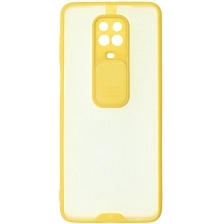 Чехол накладка LIFE TIME для XIAOMI Redmi Note 9 Pro, Redmi Note 9S, силикон, пластик, матовый, со шторкой для защиты задней камеры, цвет окантовки желтый