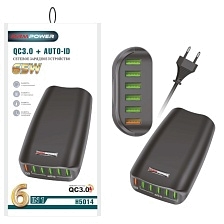 СЗУ (Сетевое зарядное устройство) MRM H5014, 65W, 6 USB, QC3.0, цвет черный