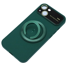 Чехол накладка с поддержкой MagSafe для APPLE iPhone 13, силикон, защита камеры, подставка, цвет темно зеленый