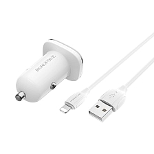 АЗУ (Автомобильное зарядное устройство) BOROFONE BZ12 Lasting power с кабелем Lightning 8 pin, 2.4А, 2 USB, цвет белый