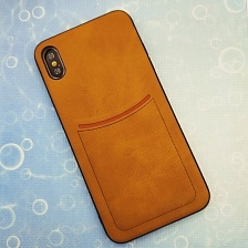 Чехол накладка для APPLE iPhone XS MAX, силикон, с визитницей, цвет золотистый.