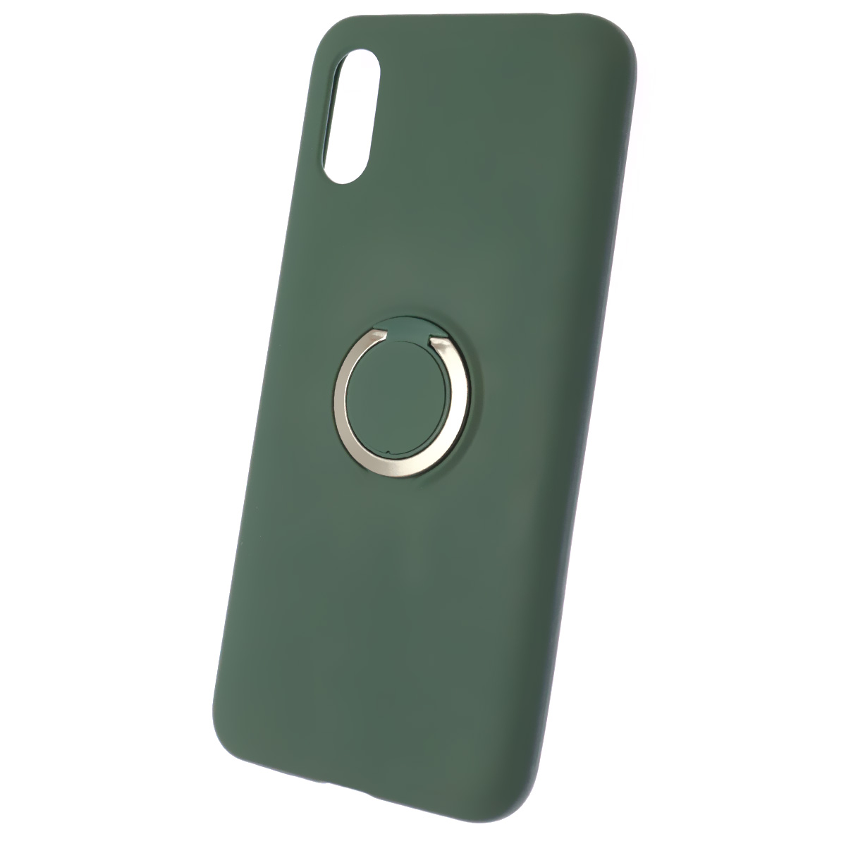 Чехол накладка RING для XIAOMI Redmi 9A, силикон, кольцо держатель, цвет темно зеленый