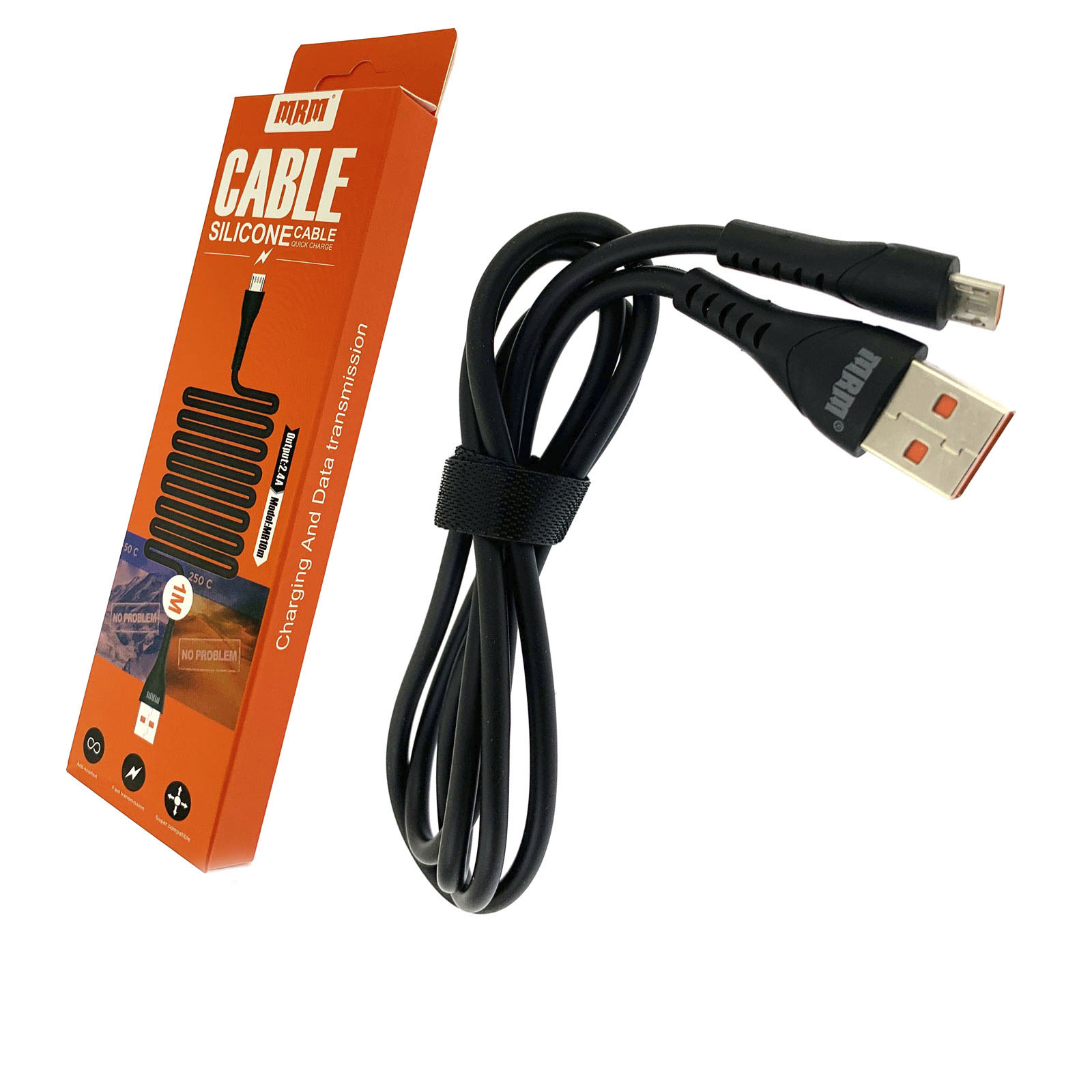 Кабель MRM MR10M Micro USB, силикон, эластичный, морозоустойчивый, длина 1 метр, цвет черный